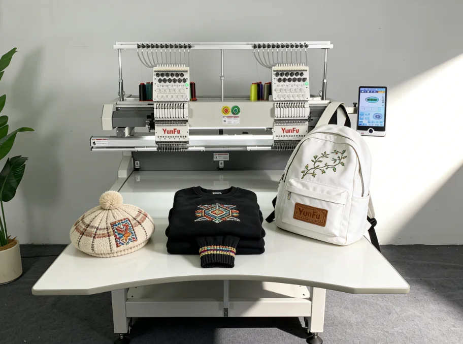 Double Head 12 Needles Embroidery Machine For Cap & Apparel 800*500mm 1200 RPM Picture Stitching Function