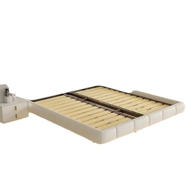 

Wholesale price high quality French cream style puff bed leather solid wood bed master bedroom double bed