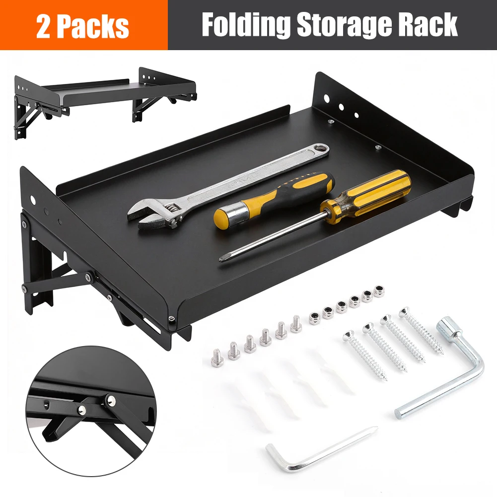 

2 Pack Heavy Duty Folding Storage Rack Shelves with Lip Adjustable Rail Shelf for Garage Kitchen Laundry Room Workshop