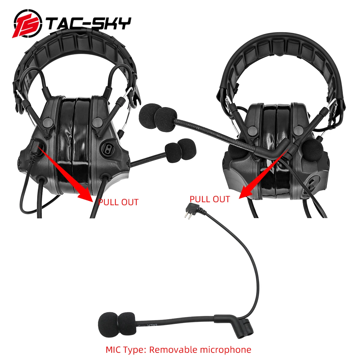 Imagem -04 - Tac-sky Comtac Iii Tático Fone de Ouvido Nova Dupla Passagem Destacável Bandana Caça ao ar Livre Tiro Comtac Walkie Talkie Fone de Ouvido ts