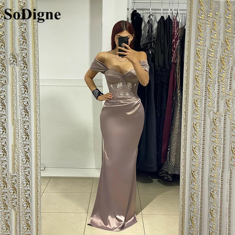 

SoDigne Sexy Off Shoulder Mermaid Prom Dresses 2022 Long Satin Evening Gowns Women Formal Party Bridesmaid Dress
