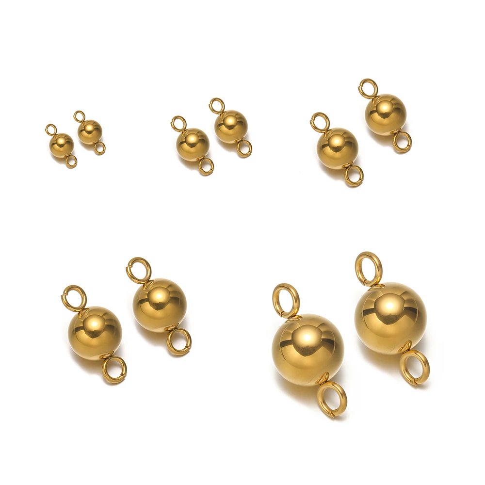 20pcs Stainless Steel Solid Beads Double Rings Ball Connectors DIY Jewelry Necklace Pendants Earrings Making Bracelets Findings