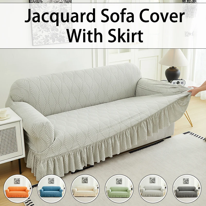1 PC Jacquard Sofa Cover with Skirt Splash can be easily removed Couch Cover Protector of Bench with Armrest Plant Pattern