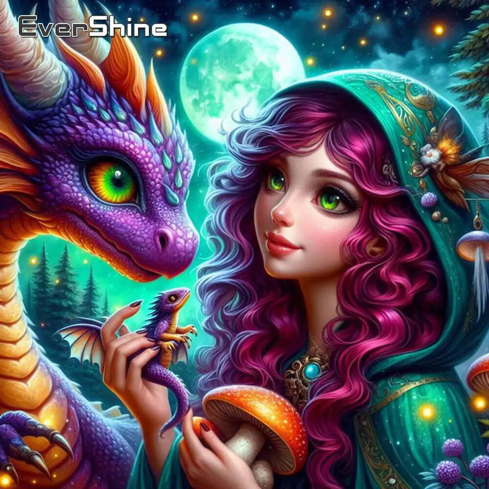 Evershine DIY Drache Diamant Mosaik Frau Porträt Handwerk Kit Malerei Mond voll quadratisch rund Stickerei Cartoon handgemachtes Geschenk