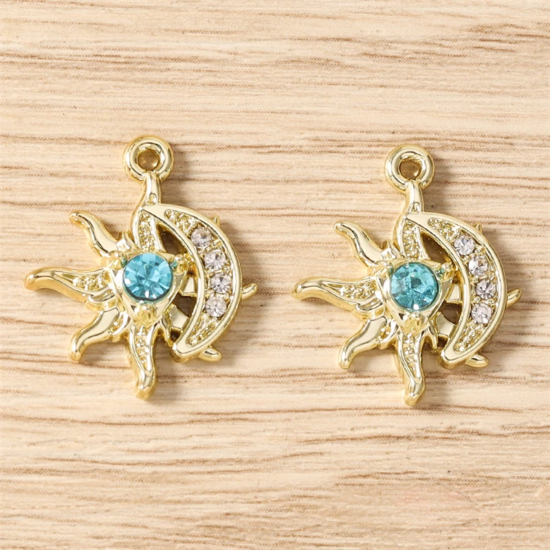 5 Stück, 17 x 20 mm, zarte Kristall-Metall-Anhänger in Form von Sonne und Mond, zum Basteln von Schmuck, Halsketten, Ohrringen, Armbändern und für DIY-Bastelarbeiten. – Detail 6