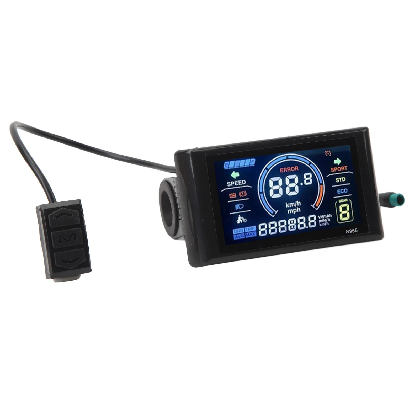 

New Electric Bicycle S966 LCD Display Panel 24‑72V Easy To Install Waterproof Bicycle Display Panel for 22.2mm 0.9in Handlebars