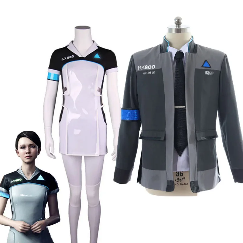 Jogo Detroit: Become Human Connor RK800 Agente Terno Traje para Meninas, Traje Cosplay, Código AX400 Agent Outfit, Jaqueta Vestido Bonito, Conjunto Completo