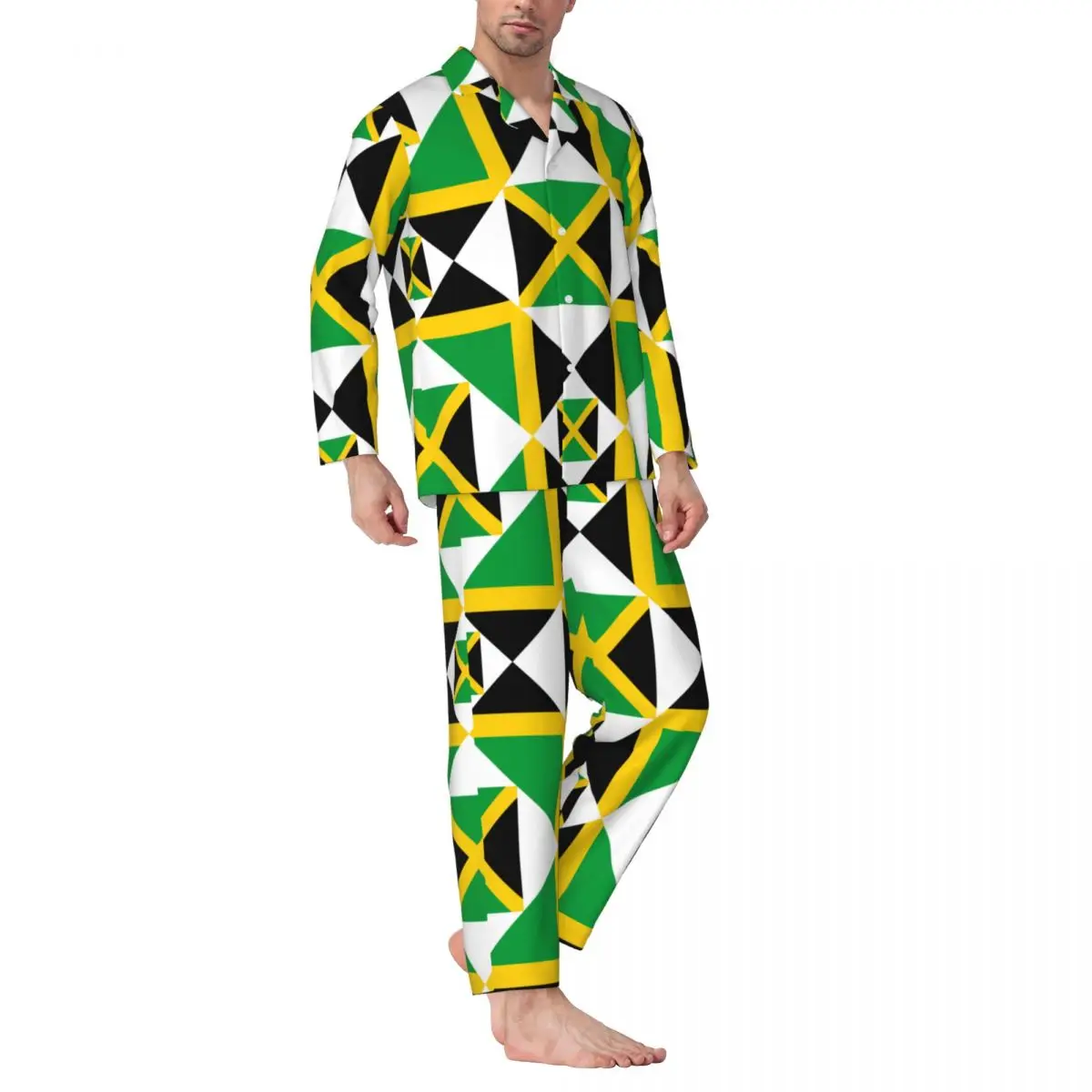 Conjunto de pijamas para hombre de otoño invierno de manga larga bandera de Jamaica ropa de hogar ropa de dormir 2 unids/set