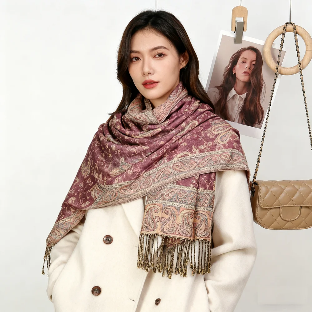 캐슈 프린트 숄 스카프 무슬림 헤드스카프 태슬 히잡 여성 랩 반다나 헤드밴드 부판다 푸라르 야외 자외선 차단 케이프