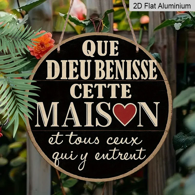 1pc 2D Flat, 7.87x7.87 Inch Round French Aluminum Sign, Vintage Decorative Plaque with 