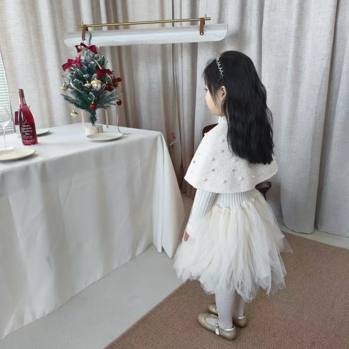 Girls Autumn Winter Set New Fashion Kids Knit Sweater Solid Color Beaded Stylish Tutu Skirt Mesh 2 Piece Outfit 2-6Y