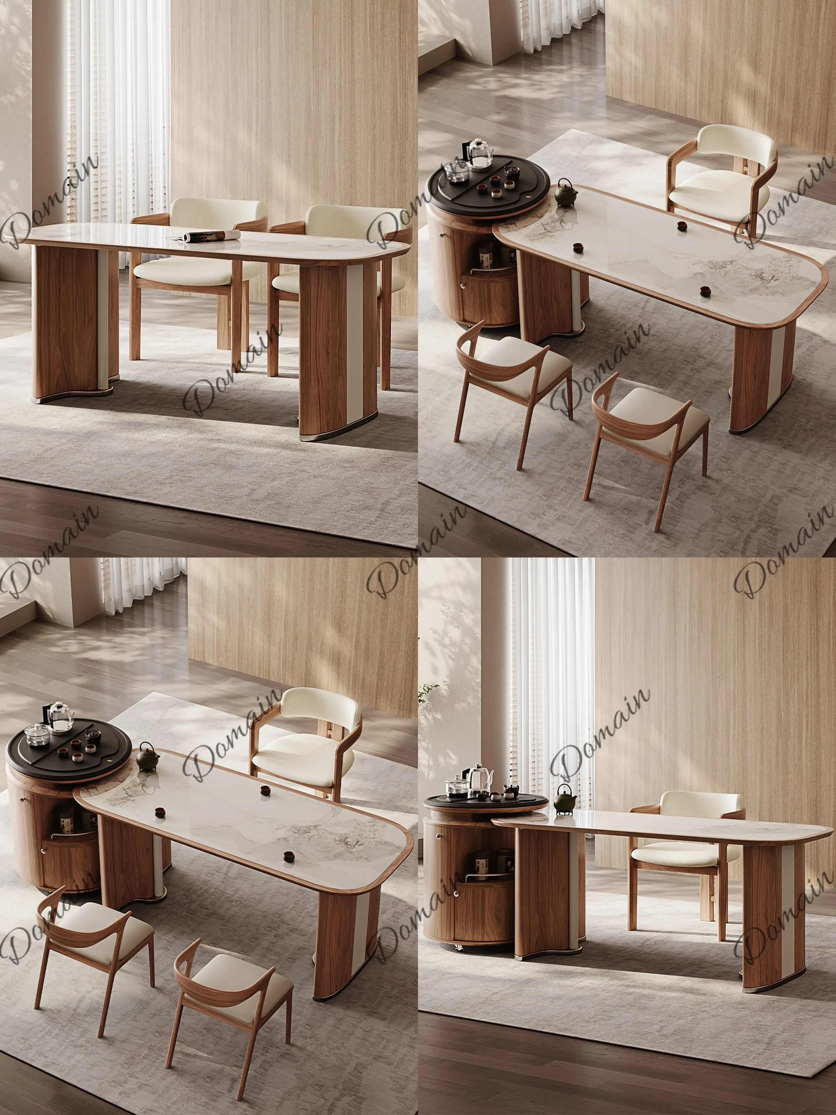 BJ Modern Luxury 2026 New Slab Rectangle Island Dining Table 2-in-1 Tea Table For 10 People Chinese Style Home Kitchen Furniture