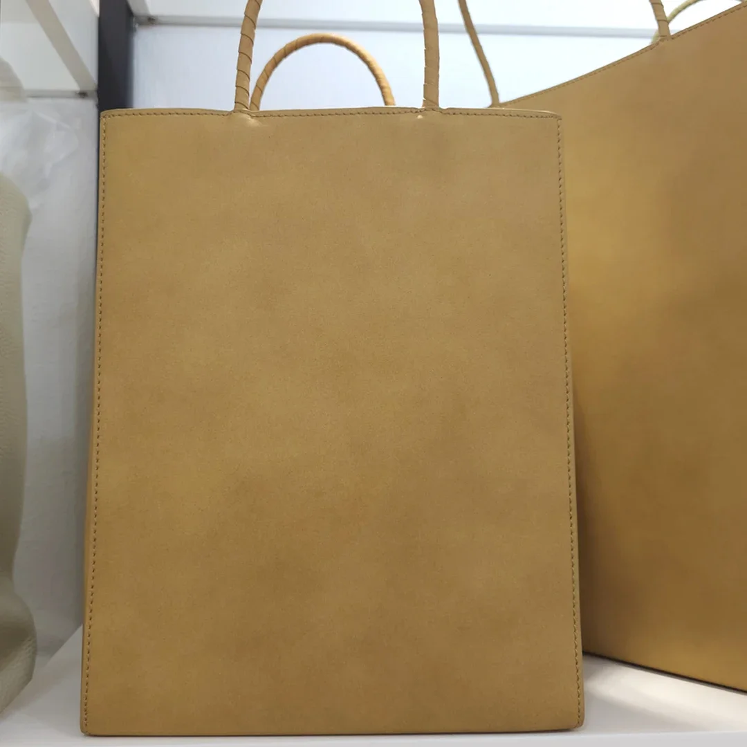 Borsa in pelle di carta Kraft Tote borsa per la spesa portatile nuova borsa in pelle bovina con strato di testa semplice e di grande capacità