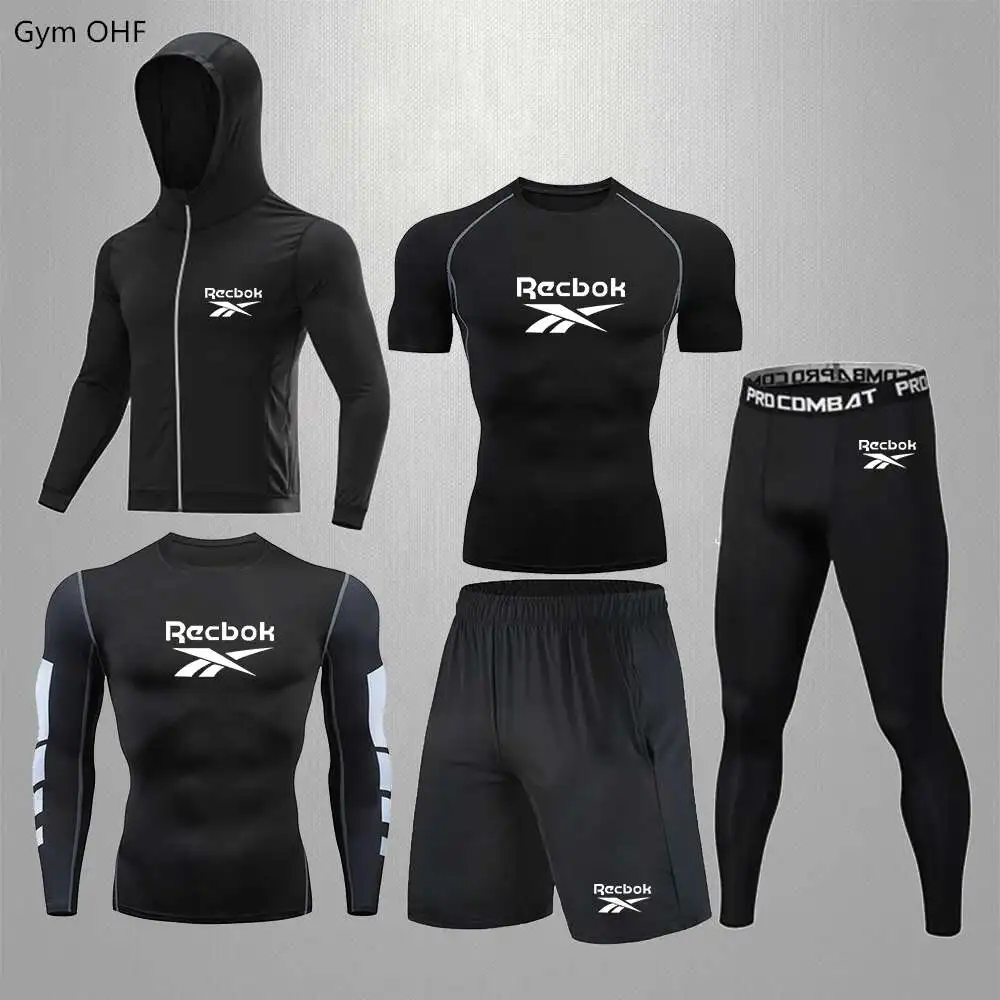 Rashguard Men\'s Running Set Gym Fitness Slow Running Quick Drying Sports Set Cycling Sports Suit Men\'s Windproof Sports Jacket