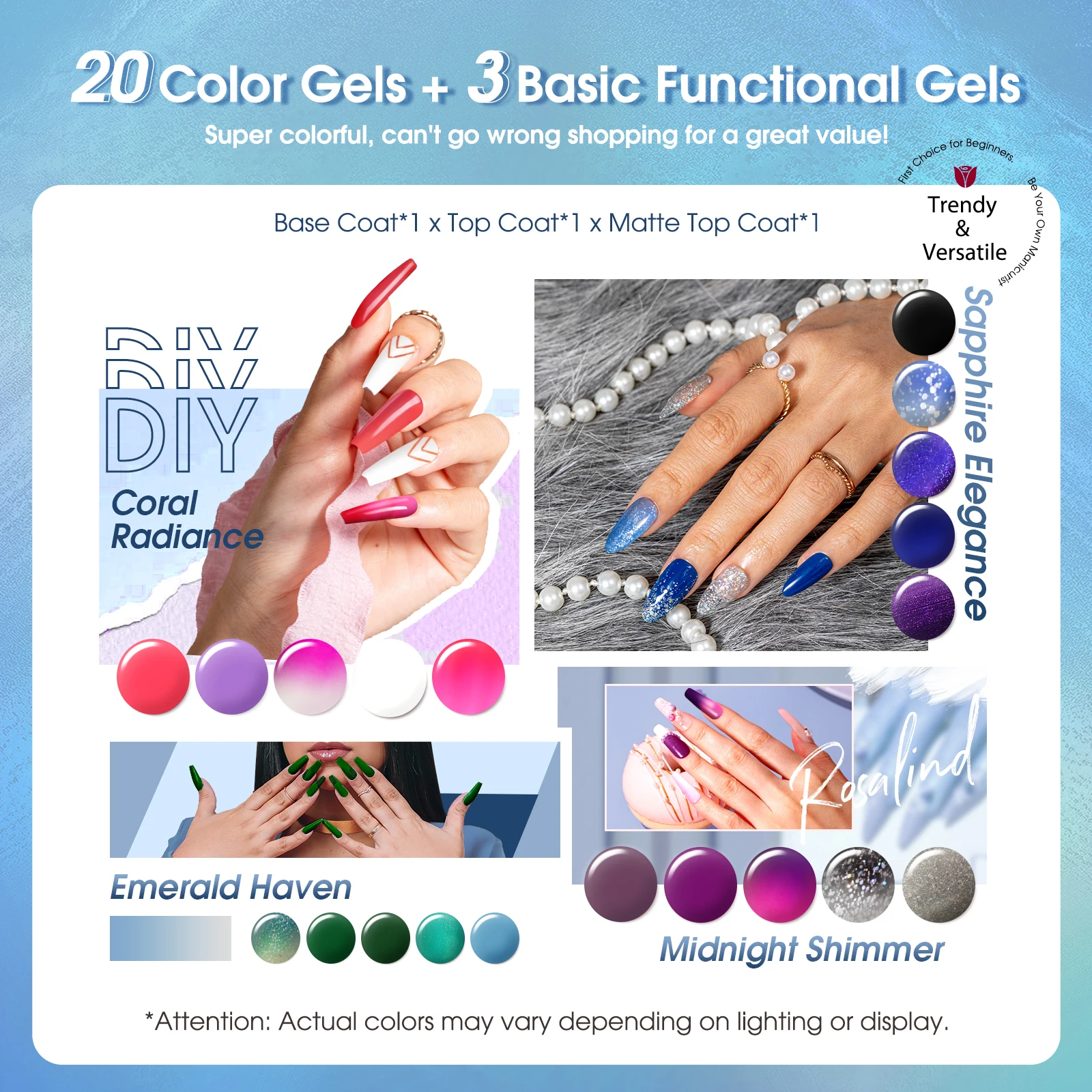 ROSALIND Cambiamento di Temperatura Colori Gel Smalto Set Base Top Coat Soak Off Hybrid Semi Permanente 23 Pezzi Vernici Gel Nail Art