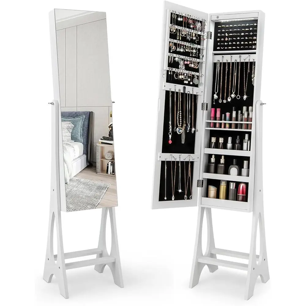 LED Mirror Vanity Cabinet with Full Length Mirror, Large Capacity Makeup Armoire, White