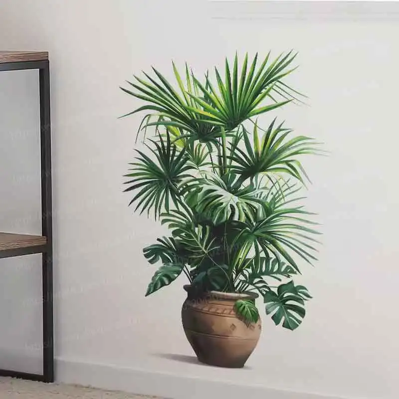 

Green plants potted plants flower pot wall stickers living room sofa background decoration wallpaper home decoration art decal s