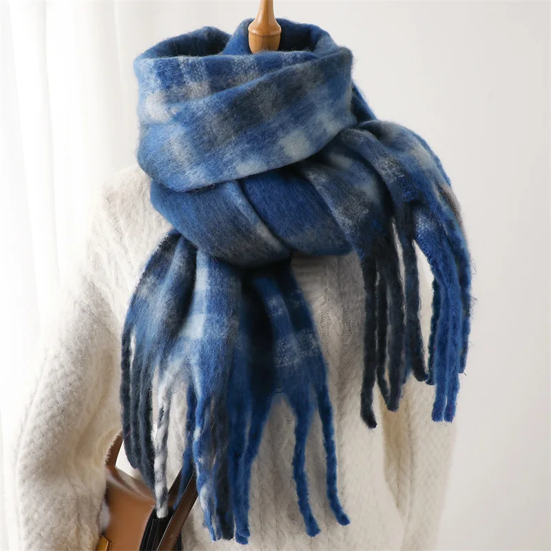 Imitate Cashmere Scarf Fashion Plaid Striped Tassels For Woman Winter Outdoor Keep Warm Shawls Lady Soft Long Thick Scaves