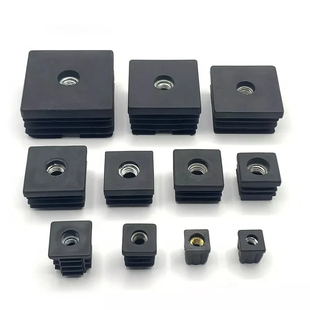 10Pcs Black Square/Round Plastic Plugs With M6/M8/M10 Nut Hole Square Tube Plug Furniture Feet 15mm-50mm