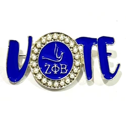 College ladies gathering VOTE blue inlaid pearl Zeta Phi Beta pigeon gift brooch