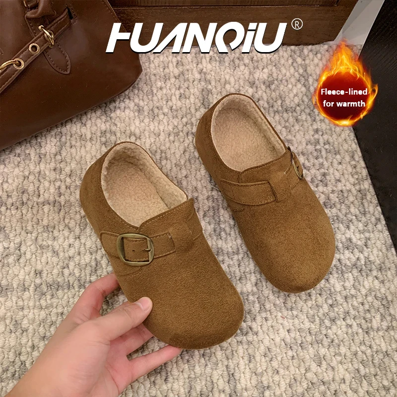

HuanQiu Winter Flat Shoes Women 2026 New Fur Lining Warm Women Snow Shoes Genuine Leather Comfortable Female Winter Casual Shoes