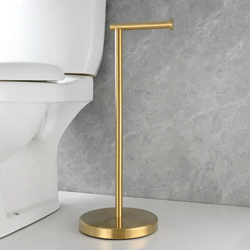 304 Stainless Steel Round Base Creative Floor Standing Tissue Holder Modern Bathroom Organizer Hotel Toilet Paper Dispenser