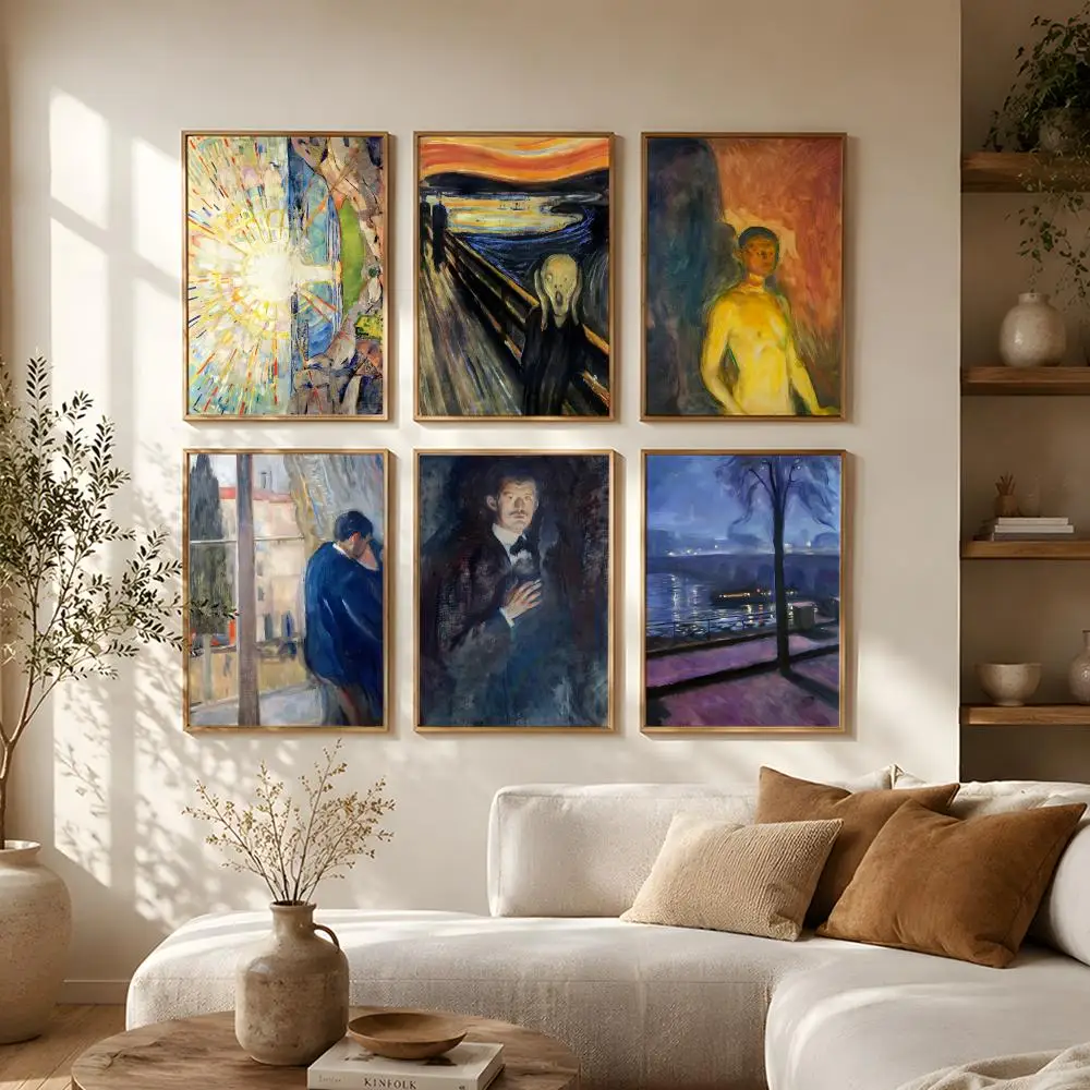 Artist Munch Poster Self Adhesive Bar Wall Decal Waterproof Vinyl Sticker Modern Art Wall Poster Cafe Home Decor