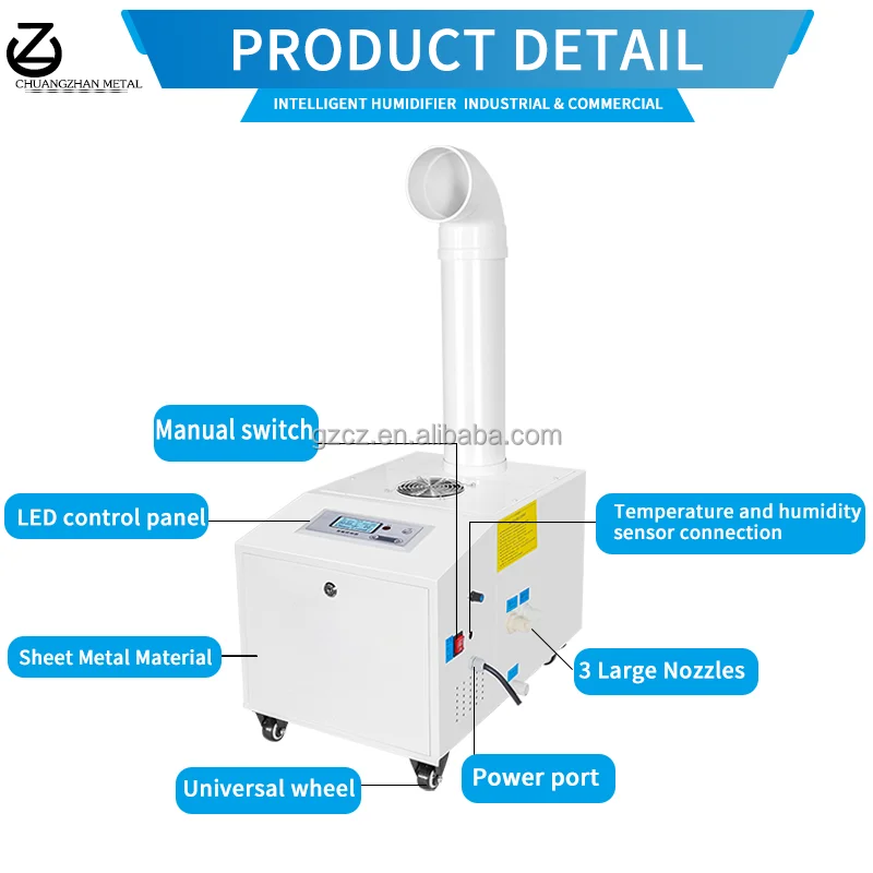 Smart Ultrasonic Humidifier Cooler 56kg/h Commercial Industrial Humidifier Portable Continuous Cool Mist Maker 3 Mist Outlet