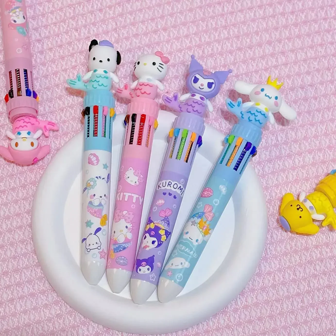 Ballpoint Pen Set 36pcs Sanrio 10-Color Ballpoint Pen High-Value Students Multi-Color Press Hand-Held Pen Cartoon Stationery