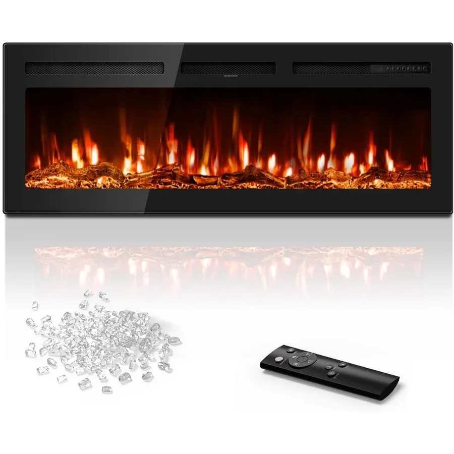 

50 inch Electric Fireplace for Home Living Room and Bedroom with In-Wall Recessed and Wall Mounted Installation 1500/750W Heati