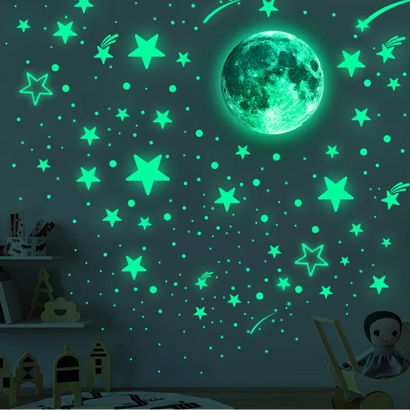 

Moon Star Dot Glow in the Dark Wall Sticker, Creative Self-Adhesive Kids Room Luminous Decor