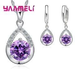 925 Sterling Silver Bridal Jewelry Sets Romantic Style Water Drop Austrian Crystal Women Engagement Necklace Earrings