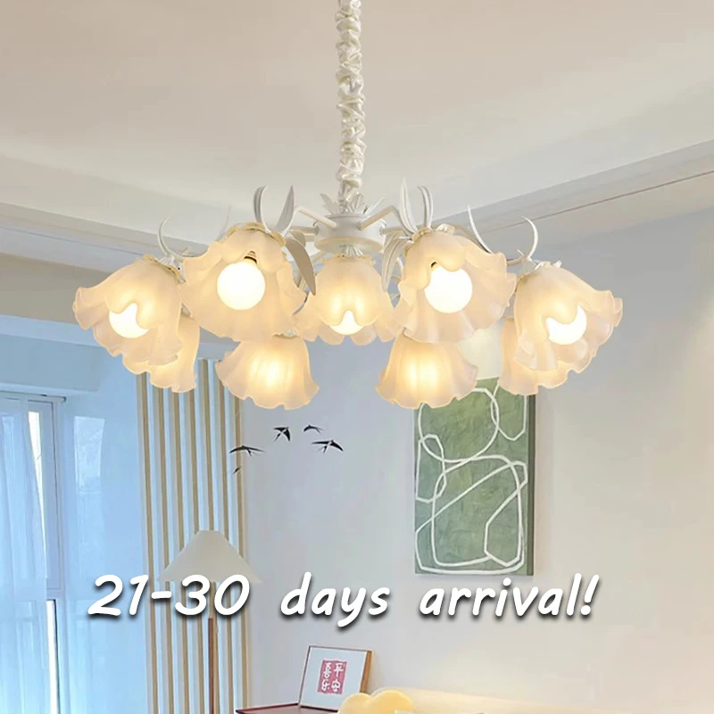 

21-30 days arrival!French white Flower design glass lampshade suspension Chandelier,Living room decorations,D60/80cm,adjustable