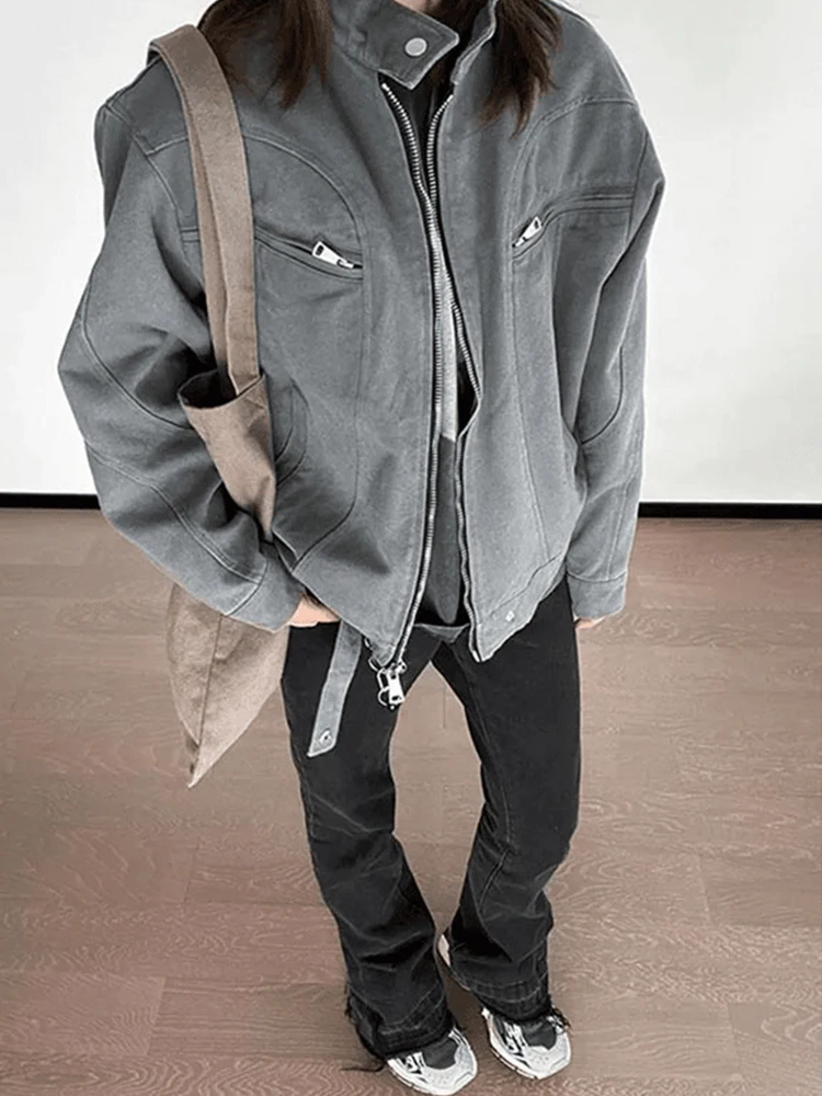 

Cleanfit ey Harington ort Men's Denim Jaet Spring Autumn Trendy American Retro Sle Zipper Decorated Loose Fit Jaet