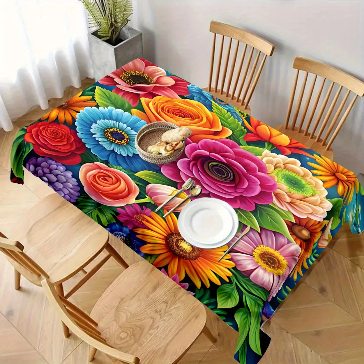 Vibrant Floral Rectangle Tablecloth for Table Decor Boho Watercolor Flowers Print Kitchen Dining Table Cloth Holiday Party Decor