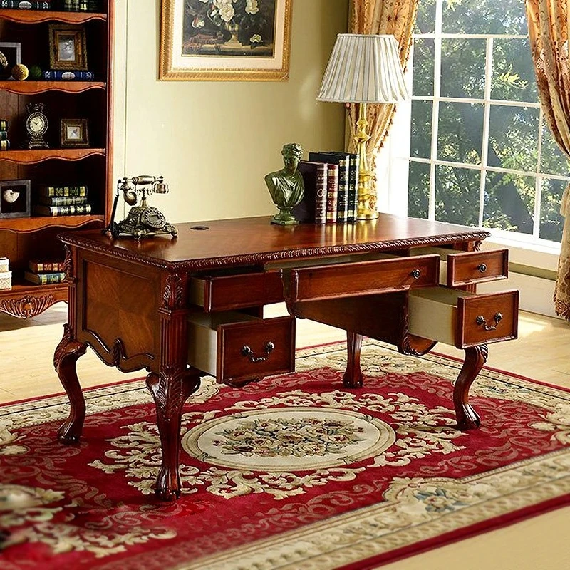 

Письменный стол из массива дерева для дома и офиса с комбинированной подставкой для компьютера и стулом