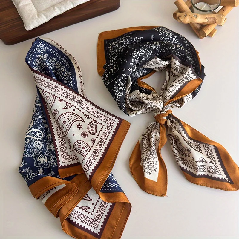 الأمريكية الألفية التوابل فتاة نمط عقال وشاح الرجعية الكاجو زهرة الرقبة أدفأ وشاح الزخرفية وشاح حريري متعدد الوظائف #1