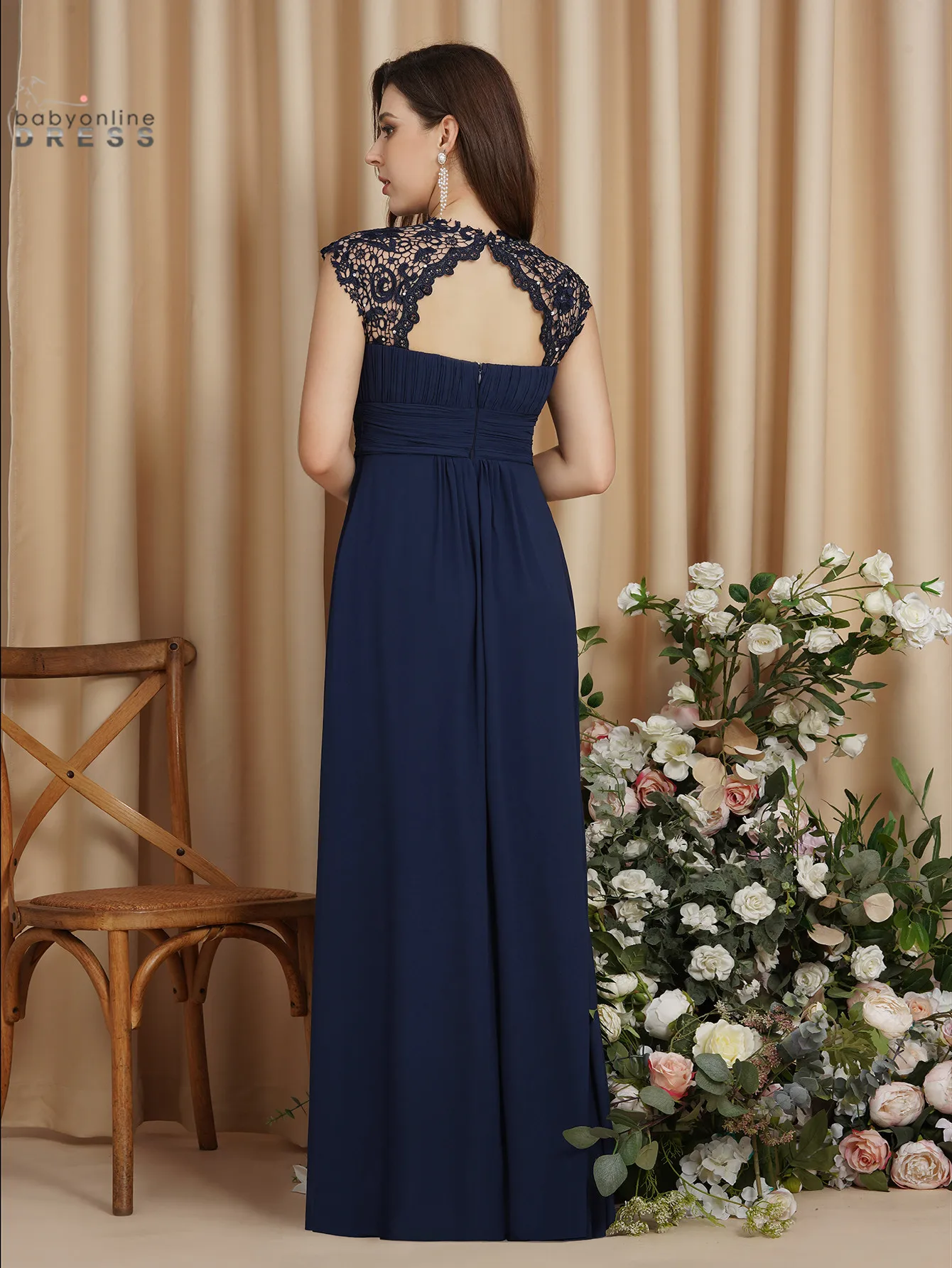 Charmante rouge robes De Soirée Simple en mousseline De soie dentelle longue Sexy dos nu bleu marine formelle mariage bal robes De Soirée Robe De Soirée