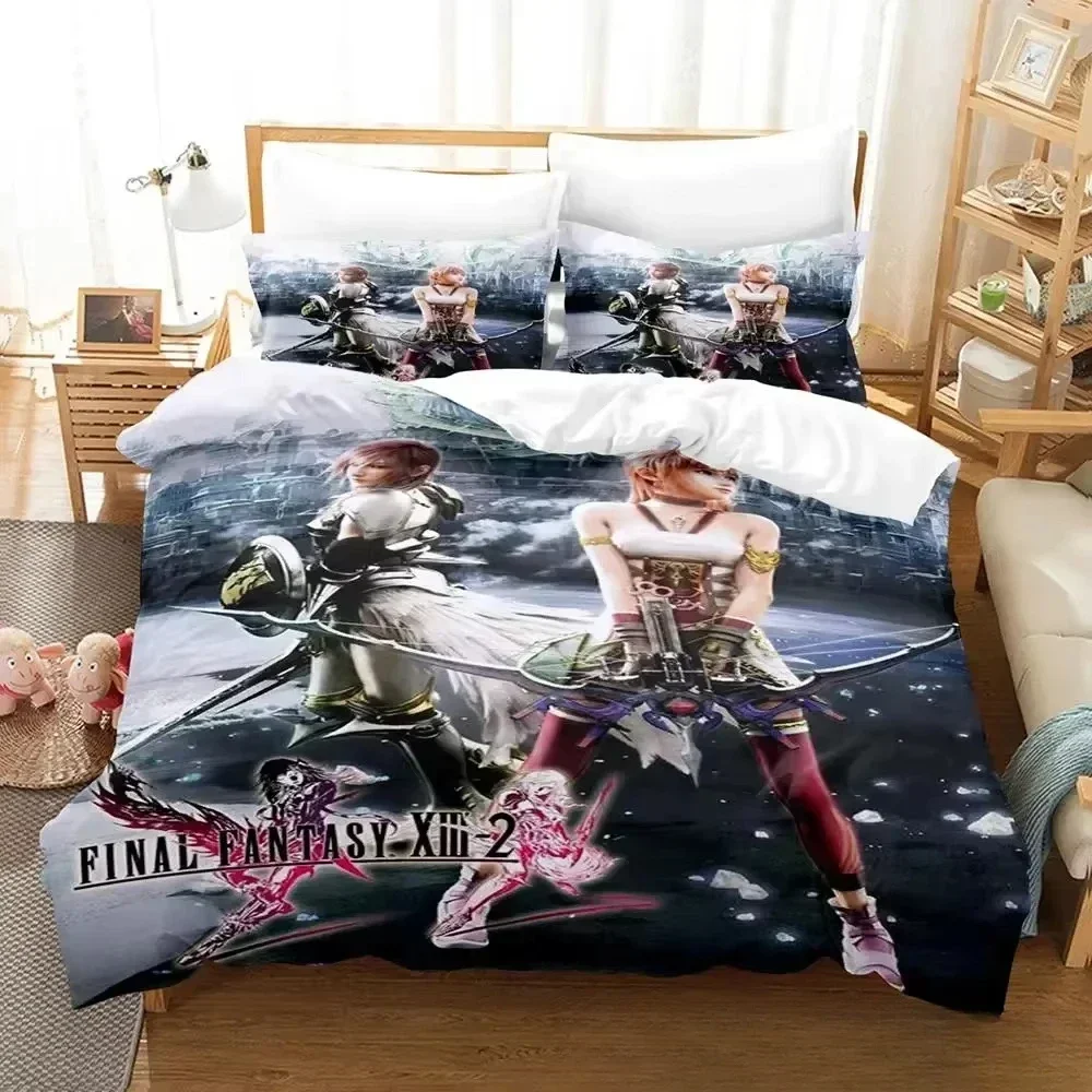 Anime Game FINAL FANTASY XIII-2 Bedding Set 3D Printed Suitable for Bedroom Duvet Cover Set With Pillowcases Kids Home Textile