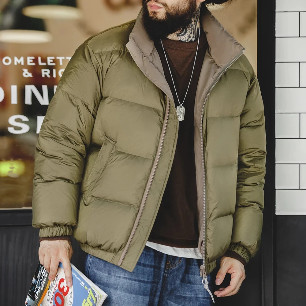 

Maden Unisex Reversible Quilted Down Jacket 90% Duck Down Thick Warm Stand Collar Puffer Coat Winter American Casual Outerwear