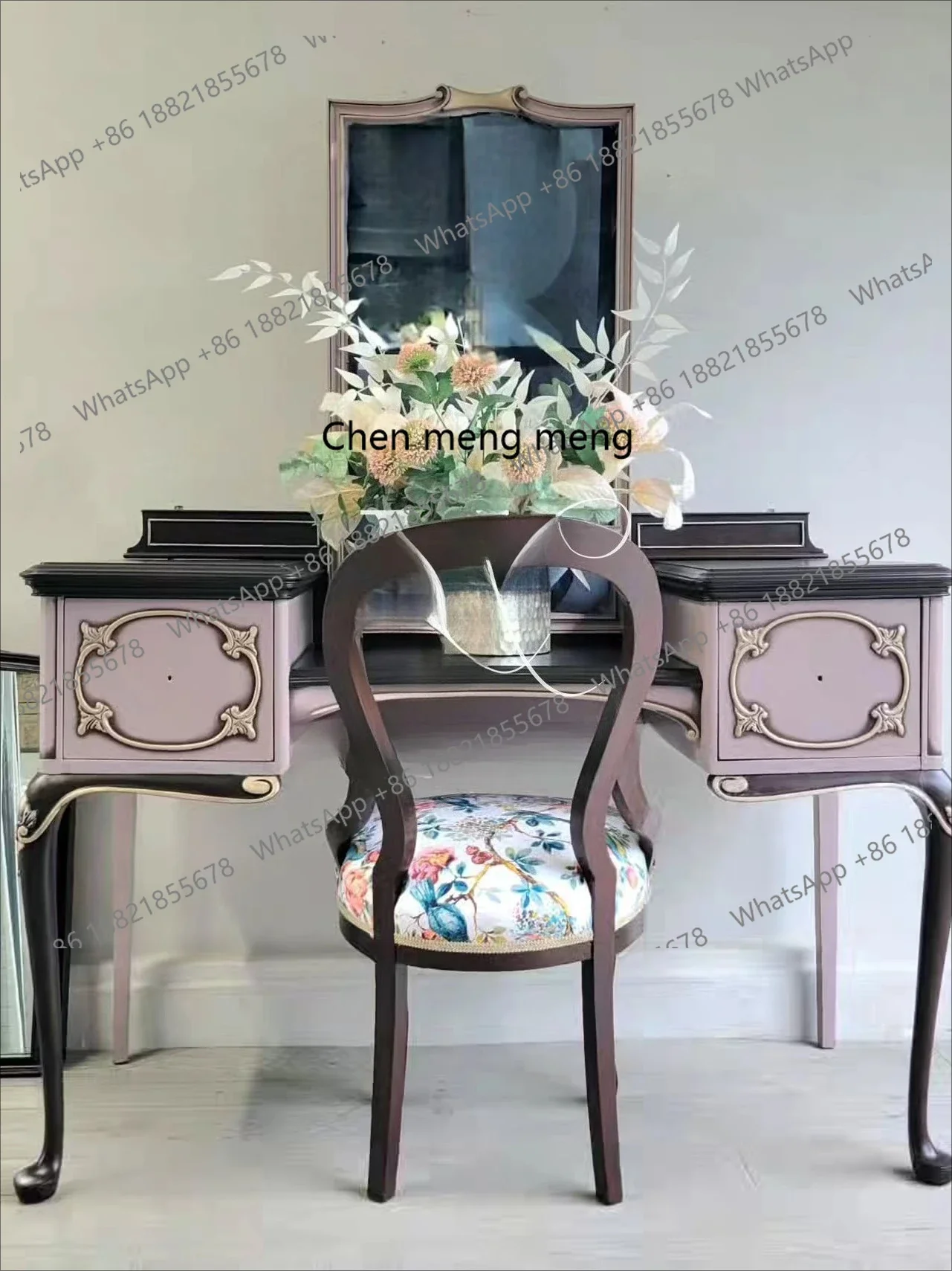 M138 Solid Wood Carved Dressing Table American Modern Simple Princess Style with Mirror Makeup Table Furniture Customization