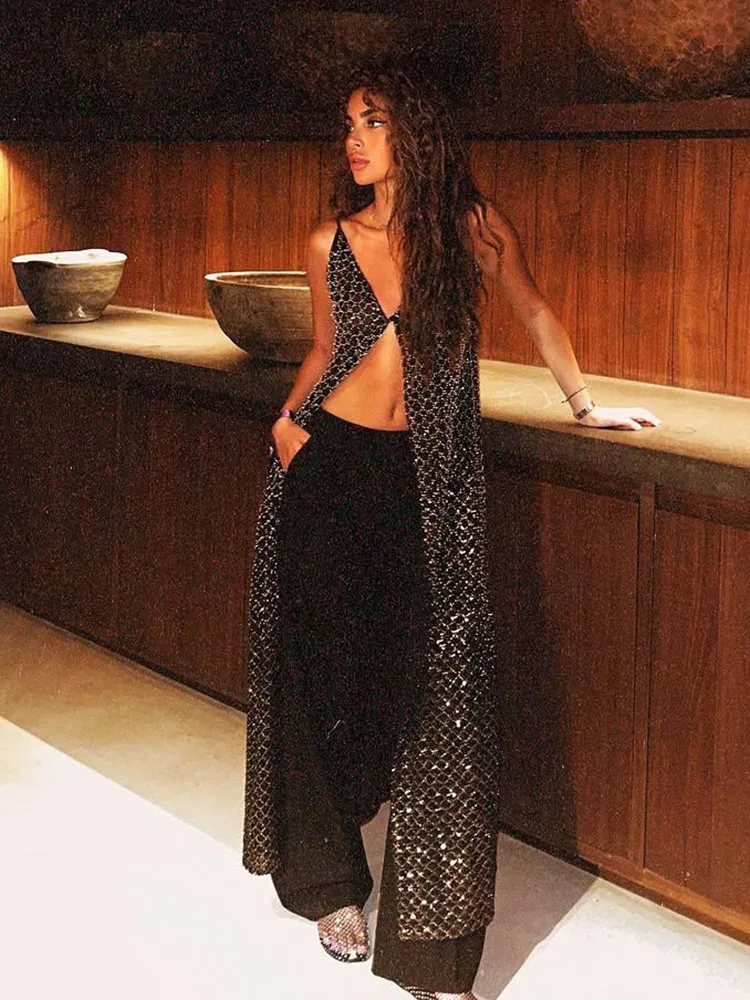 Cutenew قميص قصير بدون ظهر للنساء مثير بأزرار على شكل حرف v وفتحة جانبية طويلة محببة موضة هوتي رفيعة ونحيفة ملابس الشارع للنوادي #1