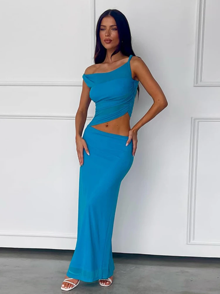 WeiYao Sexy Elegant Pleated Sleeveless Vest Suspender Slim Fit Bodycon Dresses for Women Party Club Set Two-piece Women Outfits