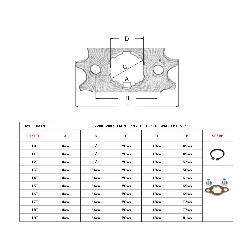 17 20mm 10T-19T Front Engine Sprocket For KAYO BSE SSR SDG Dirt Pit Bike ATV Quad Go Kart Moped Scooter Motorcycle 428# Chain