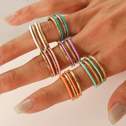 Anillos minimalistas de esmalte multicapa para mujer, anillo de acero inoxidable, anillos abiertos ajustables huecos, joyería de moda, anillos para mujer