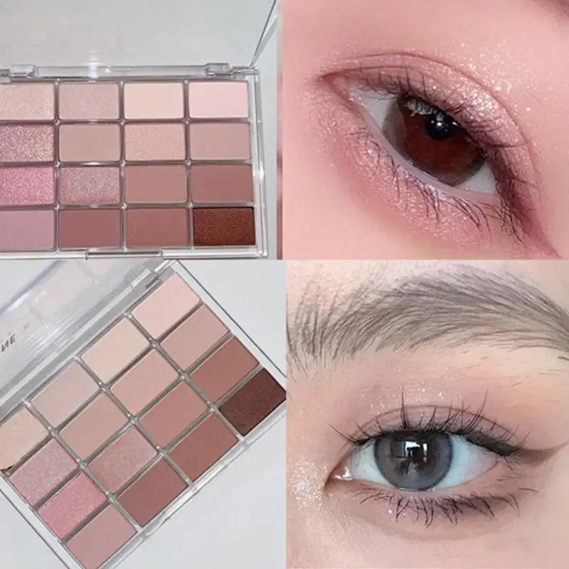 16 Farben Lidschatten-Palette niedrige Sättigung Rose Pink Perlmutt Matt Glitter Lidschatten glänzender Lidschatten lang anhaltendes Augen Make-up