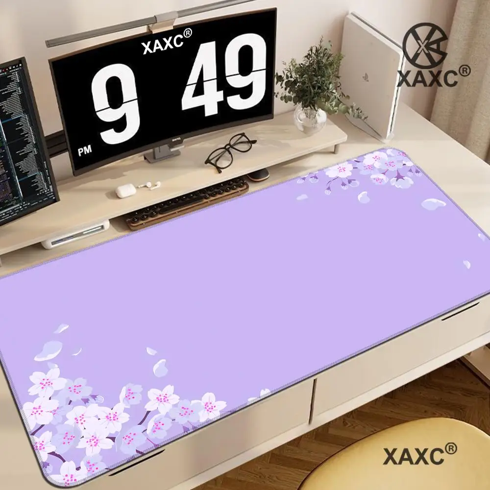 Purple Blossom Desk Mat Cute Pastel Purple Lilac Lavender Cherry Sakura Flowers Japanese Desk Mat Cute kawaii Mouse Pad XAXC