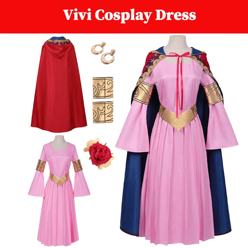 

Vivi Cosplay Dress Costume Anime Pirate Disguise Cloak Earrings Skirts Set Clothing Adult Women Roleplay Halloween Fantasia Suit