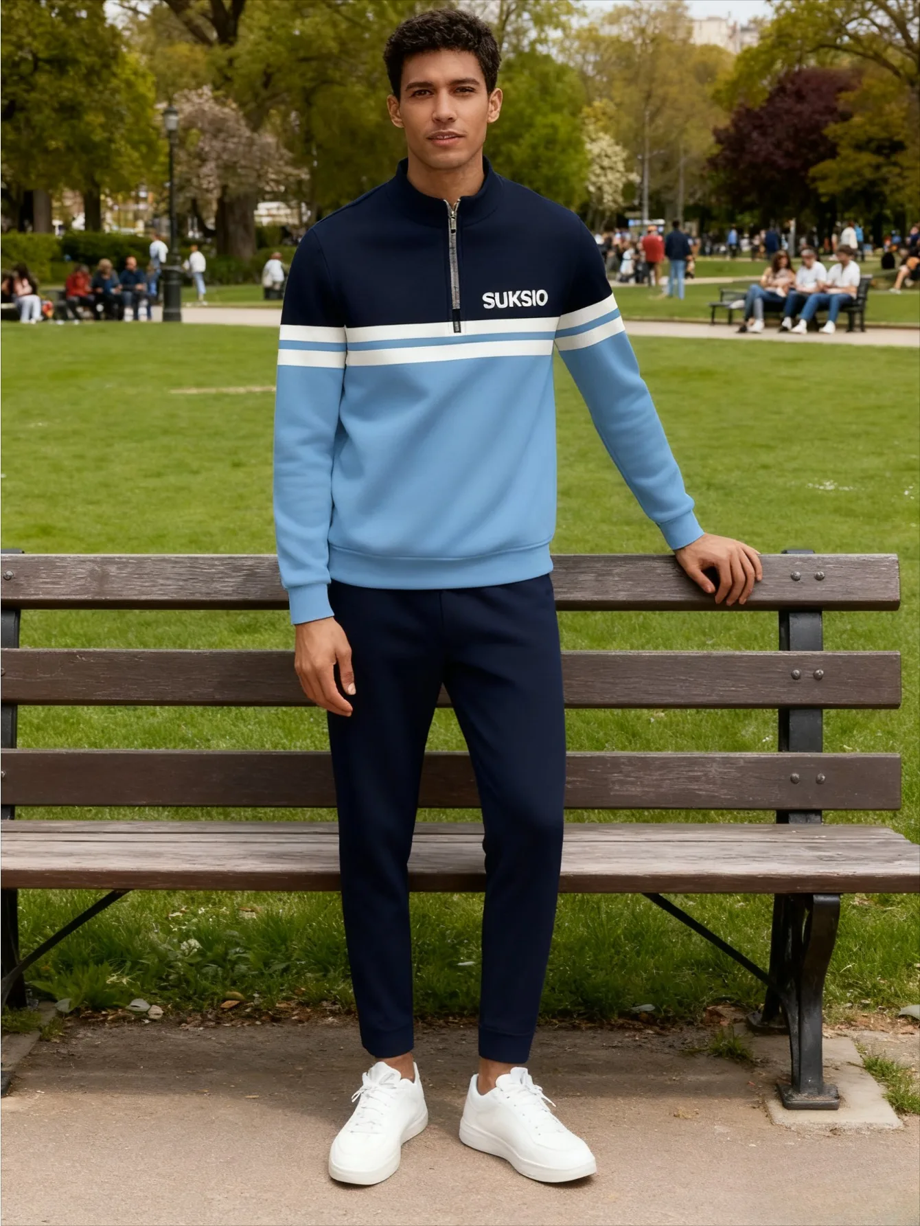 Conjunto de 2 piezas, conjunto deportivo de manga larga y pantalones largos a la moda para hombres europeos y americanos