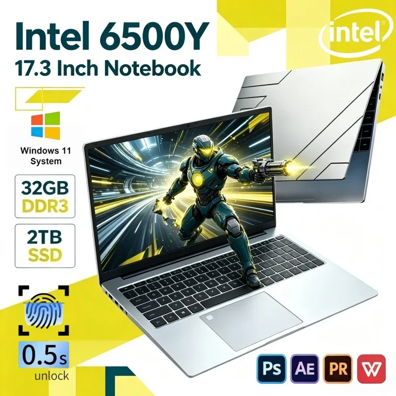 Hot Selling 17.3 Inch Laptop Intel 6500Y 16GB 32GB 2TB SSD Win11 Ultra Thin Gaming Office Notebook